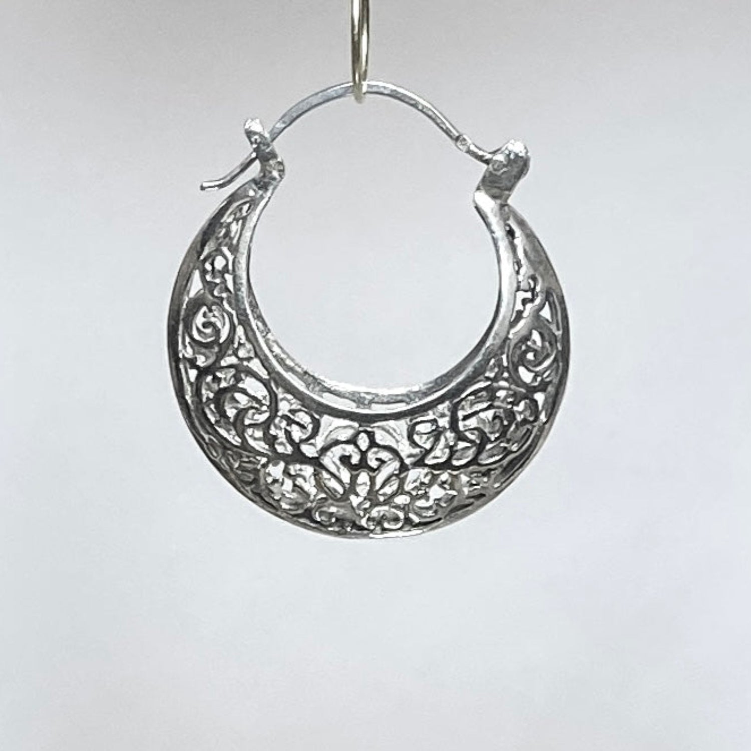 Crescent Filigree Hoop Earrings